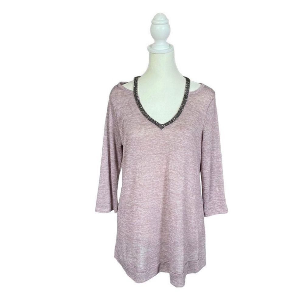 Juicy Couture Black Rhinestone V-Neck Purple Cold Shoulder Cutout Top Sz Medium